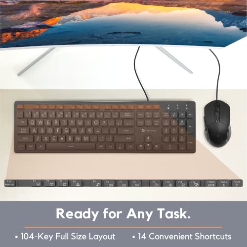 X9 Performance Large Print Backlit Keyboard and Mouse Combo - Easy to See Big Print Letters - USB Wired Keyboard and Mouse - Lighted Keyboard for Elderly, Low Vision, Visually Impaired