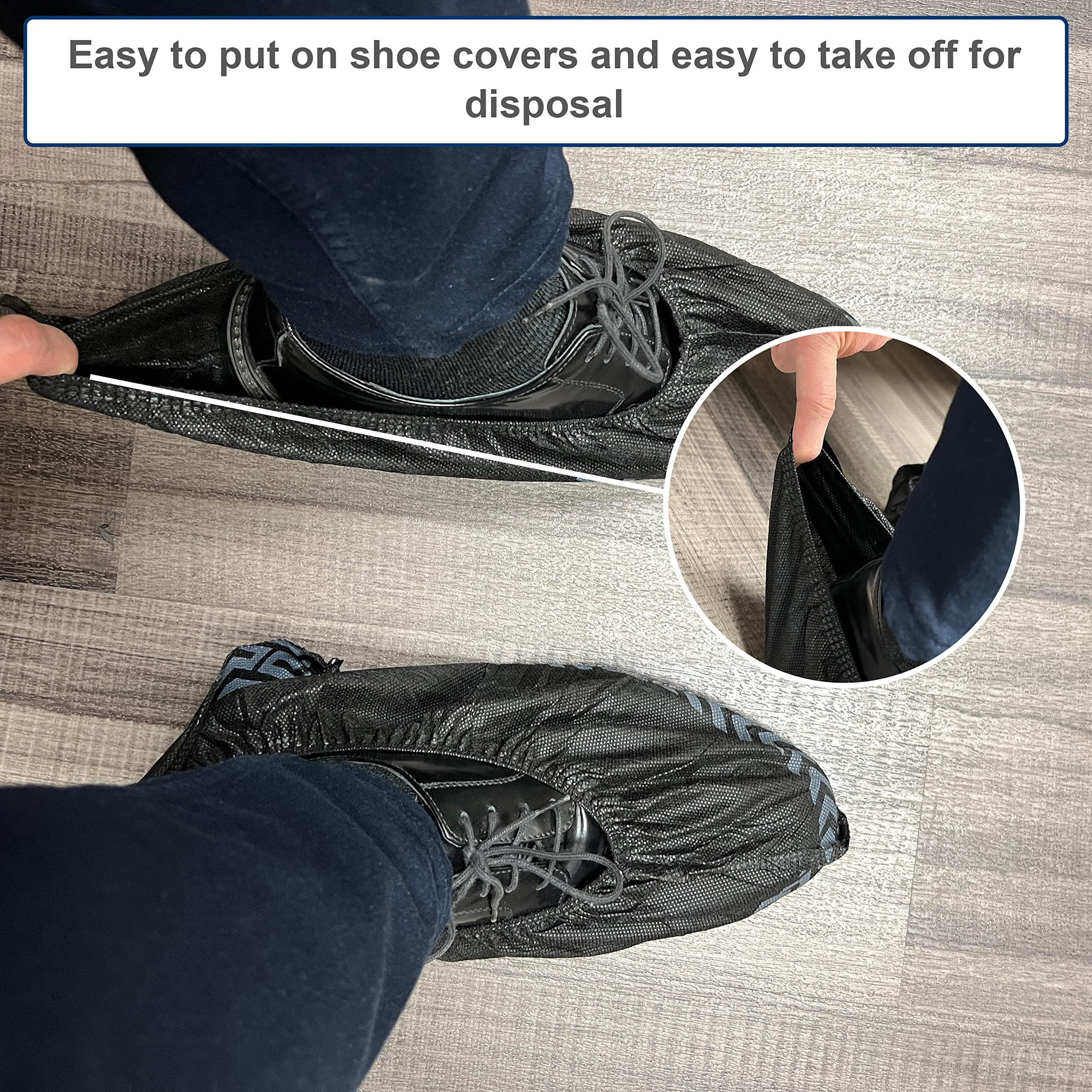 Buena Goods 100 Pack Extra Large Disposable Black Boot & Shoe Covers. Reusable Premium Water Resistant Durable Booties with Non Slip Treads for Indoor Use. Fits US Men's Size 14 & Women's 16 Shoe Size