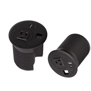 e-macht 2 pcs of desktop power grommet outlet conference recessed power socket with ac outlet, usb a/c(type-c) & replaceable outlet(cat 6, hdmi), 6 ft extension cord for home office library table