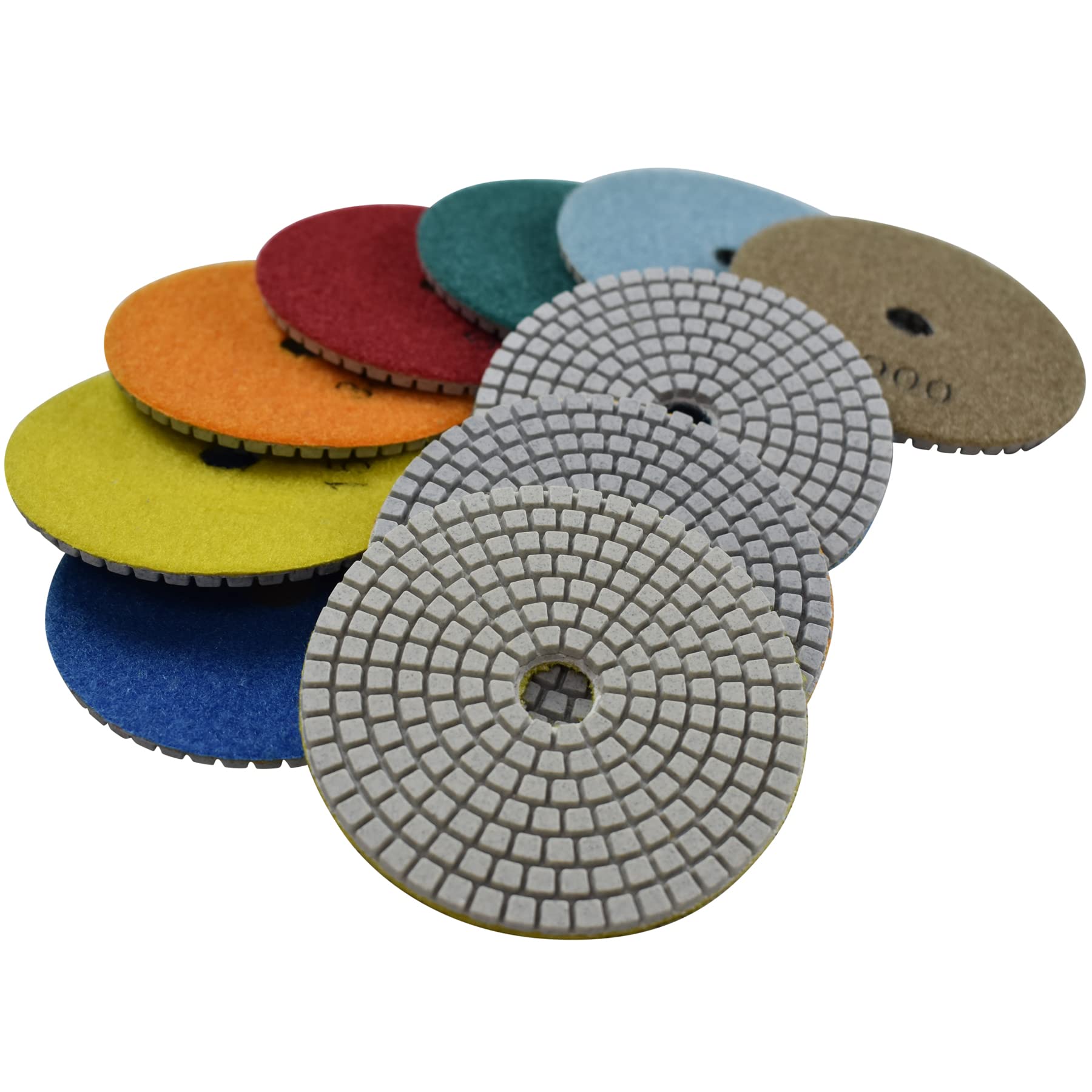 Konfor Diamond Polishing Pads Wet Buff 4 Inch 7-Step Hook And Loop for Sanding Stone Marble Granite