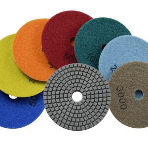 Konfor Diamond Polishing Pads Wet Buff 4 Inch 7-Step Hook And Loop for Sanding Stone Marble Granite