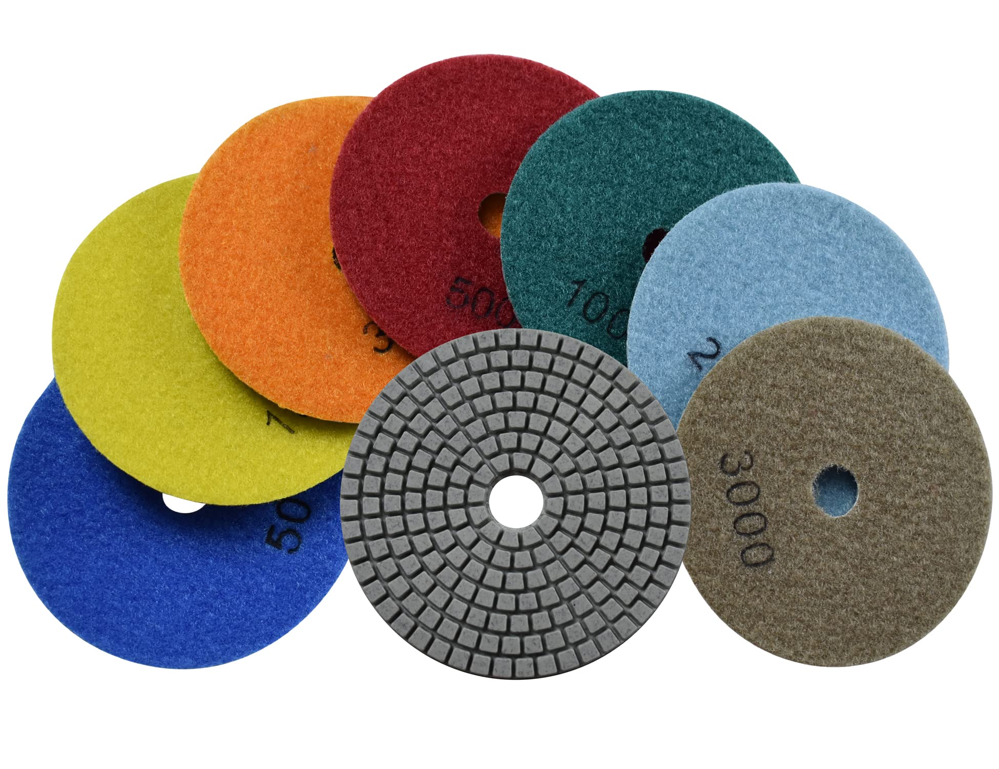 Konfor Diamond Polishing Pads Wet Buff 4 Inch 7-Step Hook And Loop for Sanding Stone Marble Granite