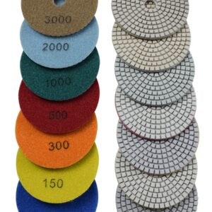 Konfor Diamond Polishing Pads Wet Buff 4 Inch 7-Step Hook And Loop for Sanding Stone Marble Granite