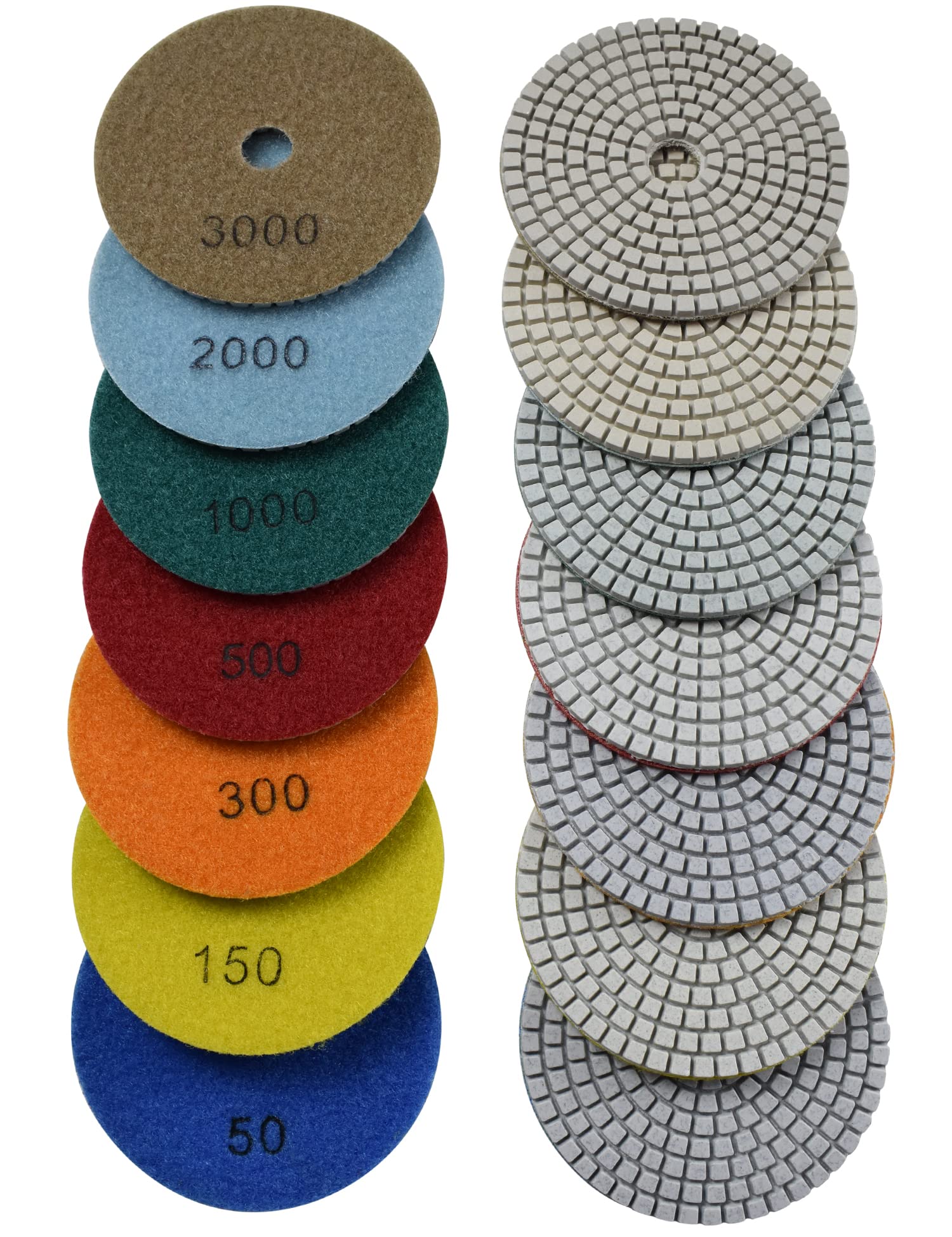 Konfor Diamond Polishing Pads Wet Buff 4 Inch 7-Step Hook And Loop for Sanding Stone Marble Granite