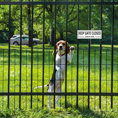Keep Gate Closed Sign Dogs, (2 Pack) Metal Close Gate behind You Sign, 10" x 3.5" Dog in Yard Signs for Fence, Aluminum Keep Gate Shut Sign, Lock Gate Sign