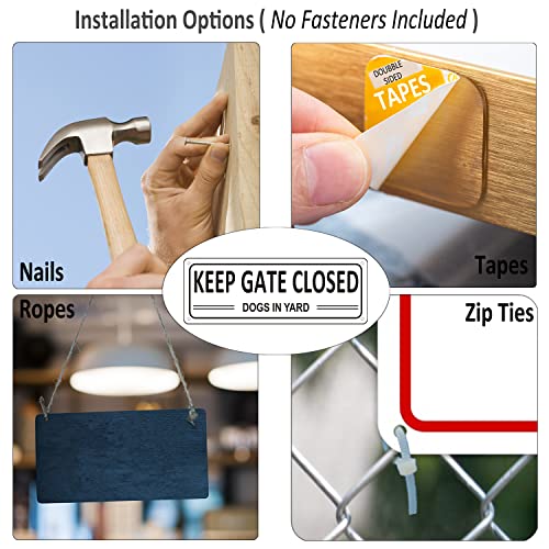 Keep Gate Closed Sign Dogs, (2 Pack) Metal Close Gate behind You Sign, 10" x 3.5" Dog in Yard Signs for Fence, Aluminum Keep Gate Shut Sign, Lock Gate Sign