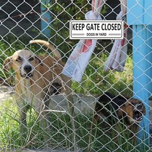 Keep Gate Closed Sign Dogs, (2 Pack) Metal Close Gate behind You Sign, 10" x 3.5" Dog in Yard Signs for Fence, Aluminum Keep Gate Shut Sign, Lock Gate Sign