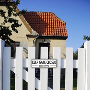 Keep Gate Closed Sign Dogs, (2 Pack) Metal Close Gate behind You Sign, 10" x 3.5" Dog in Yard Signs for Fence, Aluminum Keep Gate Shut Sign, Lock Gate Sign