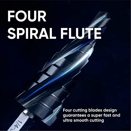 toolant Four Spiral Flute Cobalt Step Drill Bit(Pro Max), 1/4"-3/4" Impact Ready Unibit Step Drill Bit, 1/4" Hex Shank Step Bits for Metal, Stainless Steel, Aluminum, Wood, Plastic