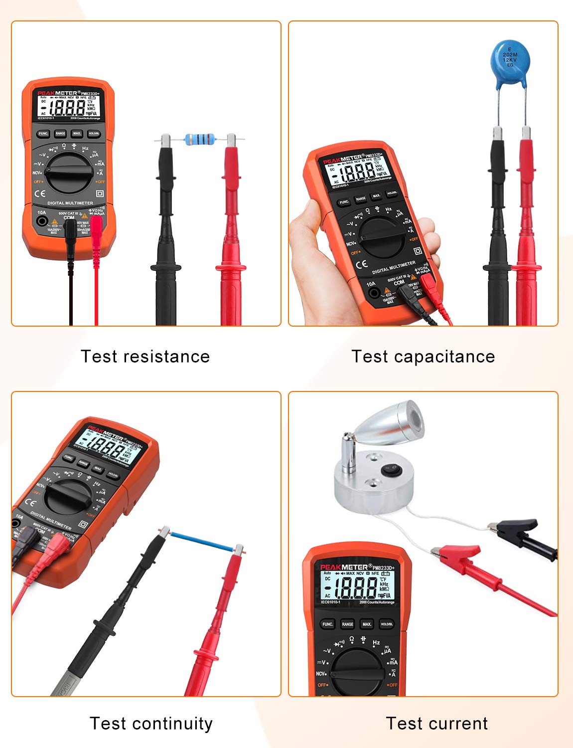 Auto-Ranging Digital Multimeter, AC/DC Amp Ohm Voltage Test Meter with Resistance, Continuity, Capacitance, Frequency and Diode Test; Multi Tester with Backlit Display, Data Hold and NCV