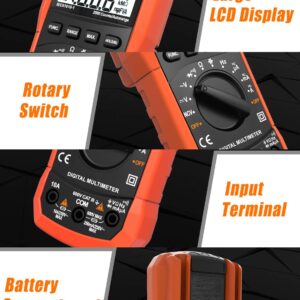 Auto-Ranging Digital Multimeter, AC/DC Amp Ohm Voltage Test Meter with Resistance, Continuity, Capacitance, Frequency and Diode Test; Multi Tester with Backlit Display, Data Hold and NCV