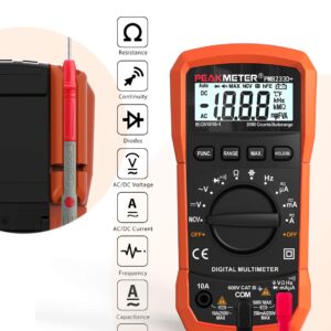 Auto-Ranging Digital Multimeter, AC/DC Amp Ohm Voltage Test Meter with Resistance, Continuity, Capacitance, Frequency and Diode Test; Multi Tester with Backlit Display, Data Hold and NCV