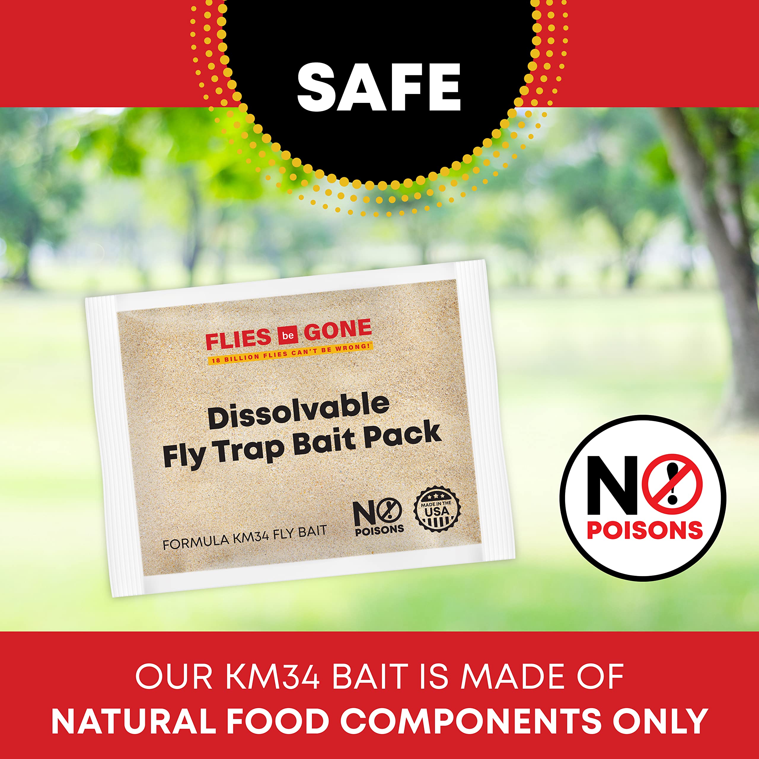 Flies Be Gone Outdoor Fly Traps 2-Pack Reusable – with 2 Dissolvable Fly Attractant Refill Packets & 2 Suspension Strap - Best Non-Toxic Fly Catcher for Your patios, Home and Commercial Use