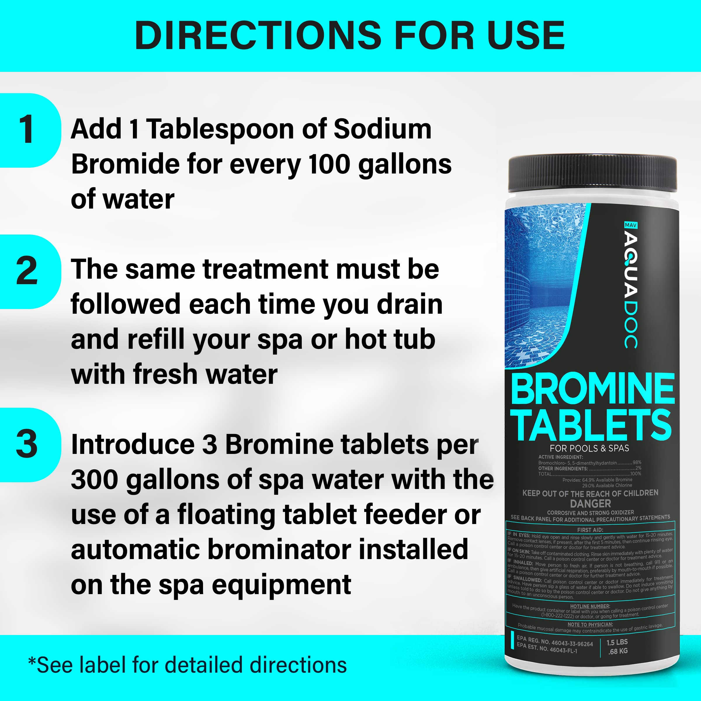 Spa Bromine Tablets for Hot tub, 1.5lbs - Spa Sanitizing Bromine for Hot Tubs & Spa Bromine Tablets - Recommended Hot Tub Bromine Sanitizer by AquaDoc