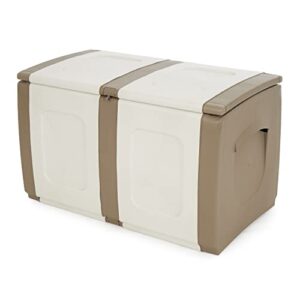 homeplast regular 52.83 gallon capacity indoor outdoor heavy duty plastic deck box storage trunk, beige/white