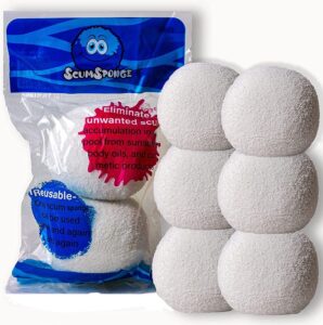 scumsponge for hot tub to soak up oils, original oil-absorbing spongeball, alternative for scumbug, ball and scum star, spa cleaner sponge for swimming pool, jacuzzi and hot tubs, 6 balls