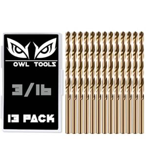 owl tools 3/16" inch cobalt drill bits - 13 pack of m35 cobalt drill bits with storage case - perfect drill bits for metal, hardened & stainless steel, cast iron, and more!