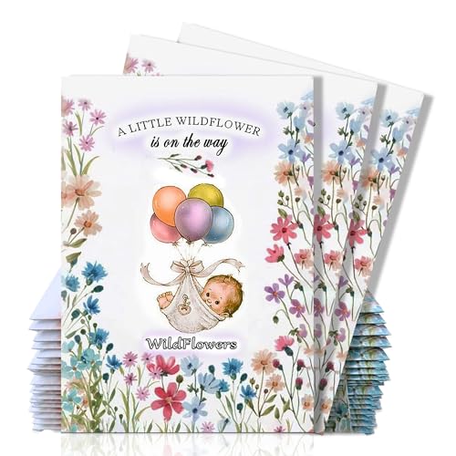 Pack of 20 Pre-Filled Bouquet Seed Mix Packet Girl Boy Baby Shower Party Favors Baby Announcements for Guests "A Little Wildflower" Is On The Way Thank You Celebration of Life Plant Seeds Year-Round