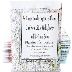 Pack of 20 Pre-Filled Bouquet Seed Mix Packet Girl Boy Baby Shower Party Favors Baby Announcements for Guests "A Little Wildflower" Is On The Way Thank You Celebration of Life Plant Seeds Year-Round