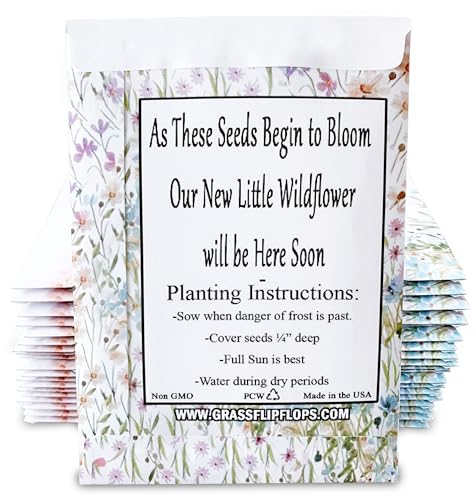 Pack of 20 Pre-Filled Bouquet Seed Mix Packet Girl Boy Baby Shower Party Favors Baby Announcements for Guests "A Little Wildflower" Is On The Way Thank You Celebration of Life Plant Seeds Year-Round