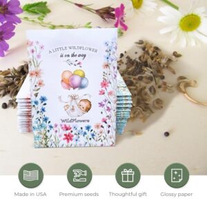 Pack of 20 Pre-Filled Bouquet Seed Mix Packet Girl Boy Baby Shower Party Favors Baby Announcements for Guests "A Little Wildflower" Is On The Way Thank You Celebration of Life Plant Seeds Year-Round