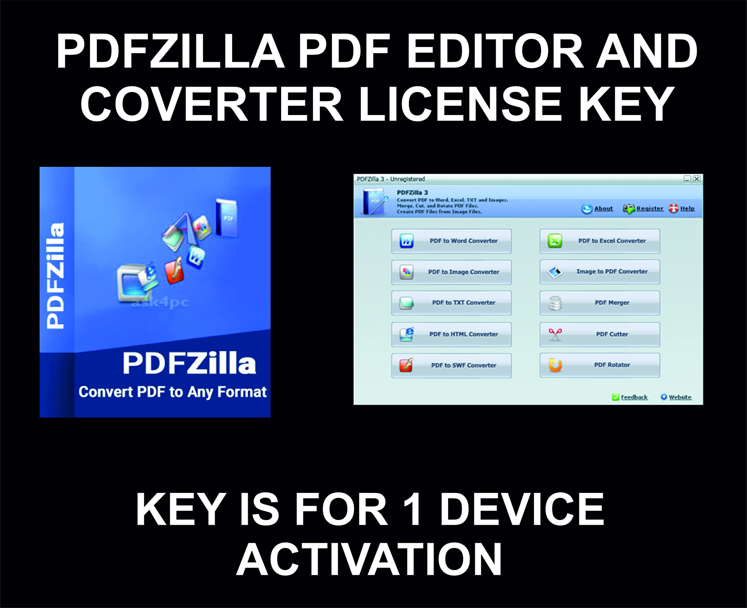 PDFZilla PDF Editor and Converter, Key, For 1 Device, For PC And Laptop