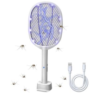 lulu home 2-in-1 electric bug zapper racket, 3000v high voltage led lighted handheld mosquito swatter with 3 layer safety mesh, usb charging portable fly killer racquet for indoor outdoor use
