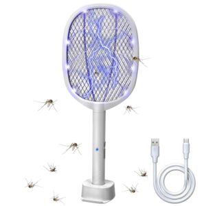 Lulu Home 2-in-1 Electric Bug Zapper Racket, 3000V High Voltage LED Lighted Handheld Mosquito Swatter with 3 Layer Safety Mesh, USB Charging Portable Fly Killer Racquet for Indoor Outdoor Use