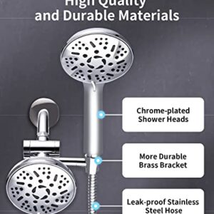 Ezelia High Pressure Shower Head Combo, 9 Settings Handheld Shower Head & Rainfall Showerhead, Premium 2-in-1 Dual Shower System with smooth 3-Way Water Diverter, Bathtub Systems,1.75GPM