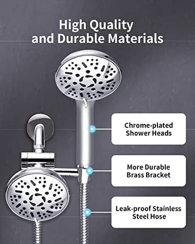 Ezelia High Pressure Shower Head Combo, 9 Settings Handheld Shower Head & Rainfall Showerhead, Premium 2-in-1 Dual Shower System with smooth 3-Way Water Diverter, Bathtub Systems,1.75GPM