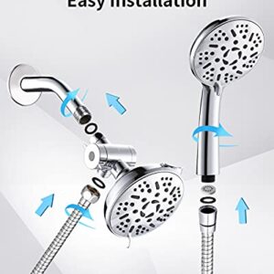 Ezelia High Pressure Shower Head Combo, 9 Settings Handheld Shower Head & Rainfall Showerhead, Premium 2-in-1 Dual Shower System with smooth 3-Way Water Diverter, Bathtub Systems,1.75GPM