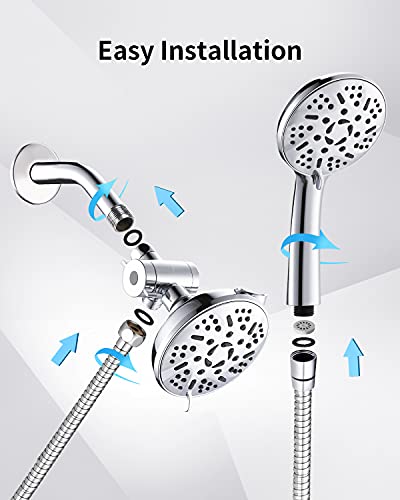 Ezelia High Pressure Shower Head Combo, 9 Settings Handheld Shower Head & Rainfall Showerhead, Premium 2-in-1 Dual Shower System with smooth 3-Way Water Diverter, Bathtub Systems,1.75GPM