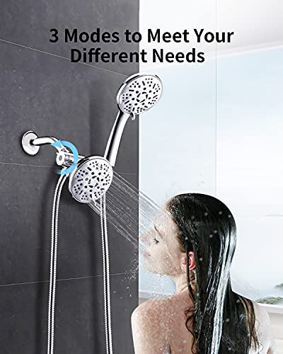 Ezelia High Pressure Shower Head Combo, 9 Settings Handheld Shower Head & Rainfall Showerhead, Premium 2-in-1 Dual Shower System with smooth 3-Way Water Diverter, Bathtub Systems,1.75GPM