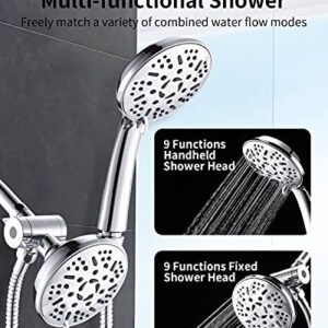 Ezelia High Pressure Shower Head Combo, 9 Settings Handheld Shower Head & Rainfall Showerhead, Premium 2-in-1 Dual Shower System with smooth 3-Way Water Diverter, Bathtub Systems,1.75GPM