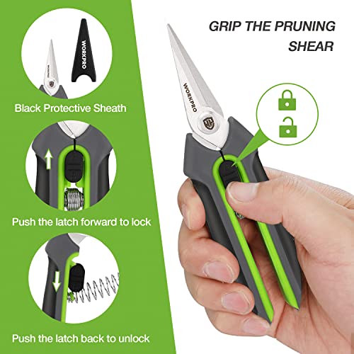 WORKPRO Pruning Shears,6.25'' Gardening Hand Scissors with Sheath,Stainless Steel Straight Blade Hand Pruner for Precision Pruning and Trimming