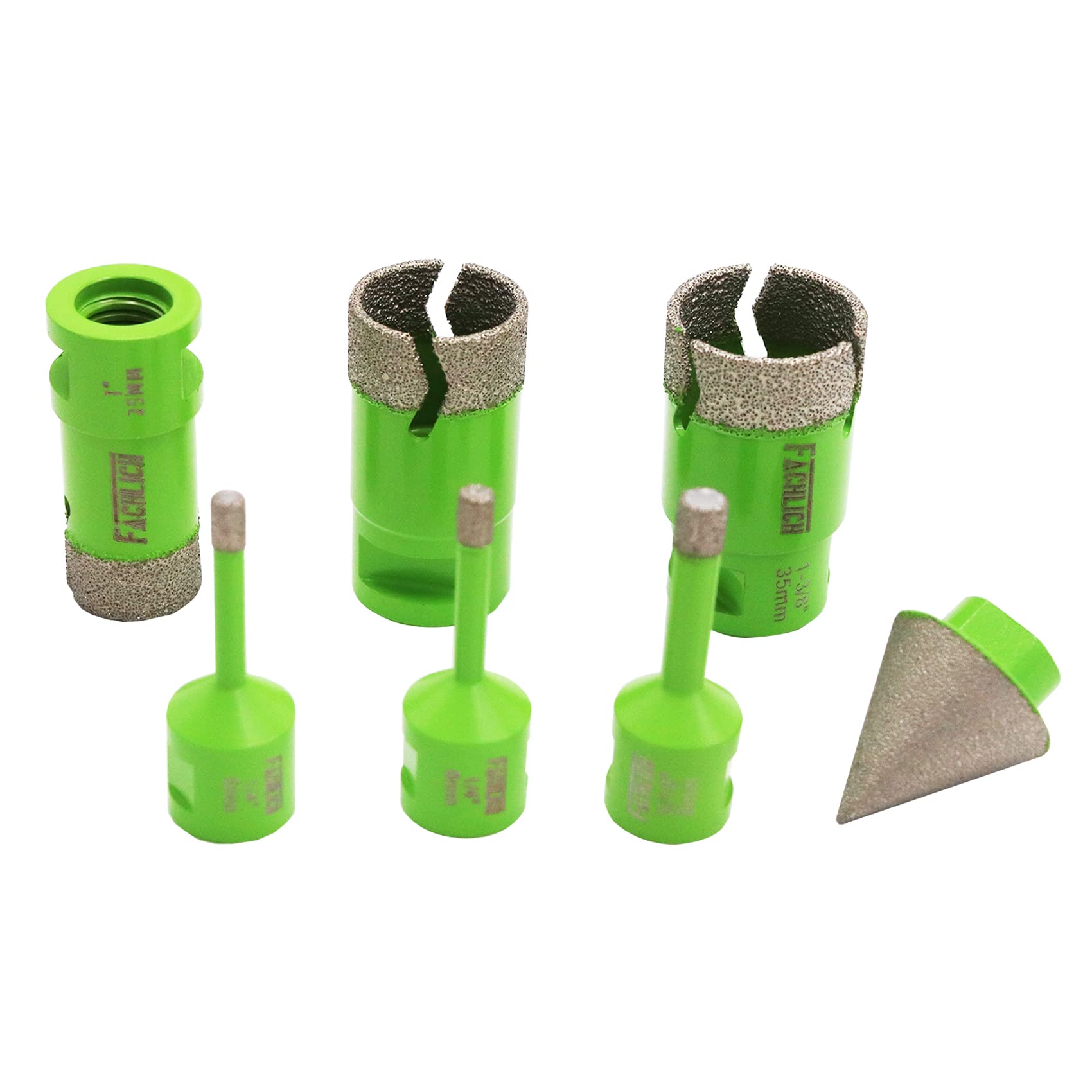 FACHLICH Diamond Core Drill Bits Set - Tile Hole Saw Kit 6/6/8/25/32/35mm with 35mm Diamond Beveling Chamfer Bit for Porcelain Ceramic Tile Granite Marble