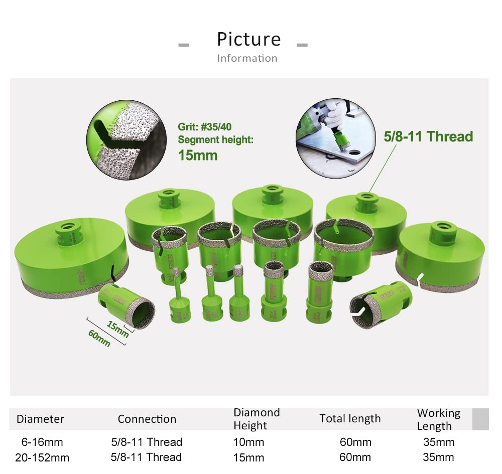 FACHLICH Diamond Core Drill Bits Set - Tile Hole Saw Kit 6/6/8/25/32/35mm with 35mm Diamond Beveling Chamfer Bit for Porcelain Ceramic Tile Granite Marble