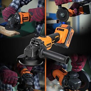 Heywork 21V Cordless Grinder Kit,4" Blade,10000 RPM Brushless Motor Cordless Angle Grinder,4Ah Lithium Ion Battery Grinder & Quick- Charger,2-Position Handle,Cutting and Grinding Wheels