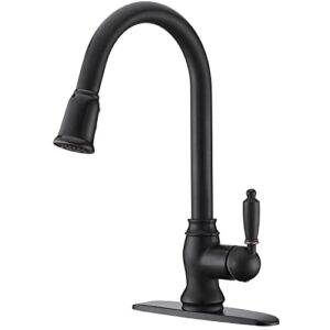 kitchen faucet with pull down sprayer oil rubbed bronze, sontiy high arc single handle kitchen sink faucets with deck plate, commercial pull out faucets for kitchen sink, solid brass