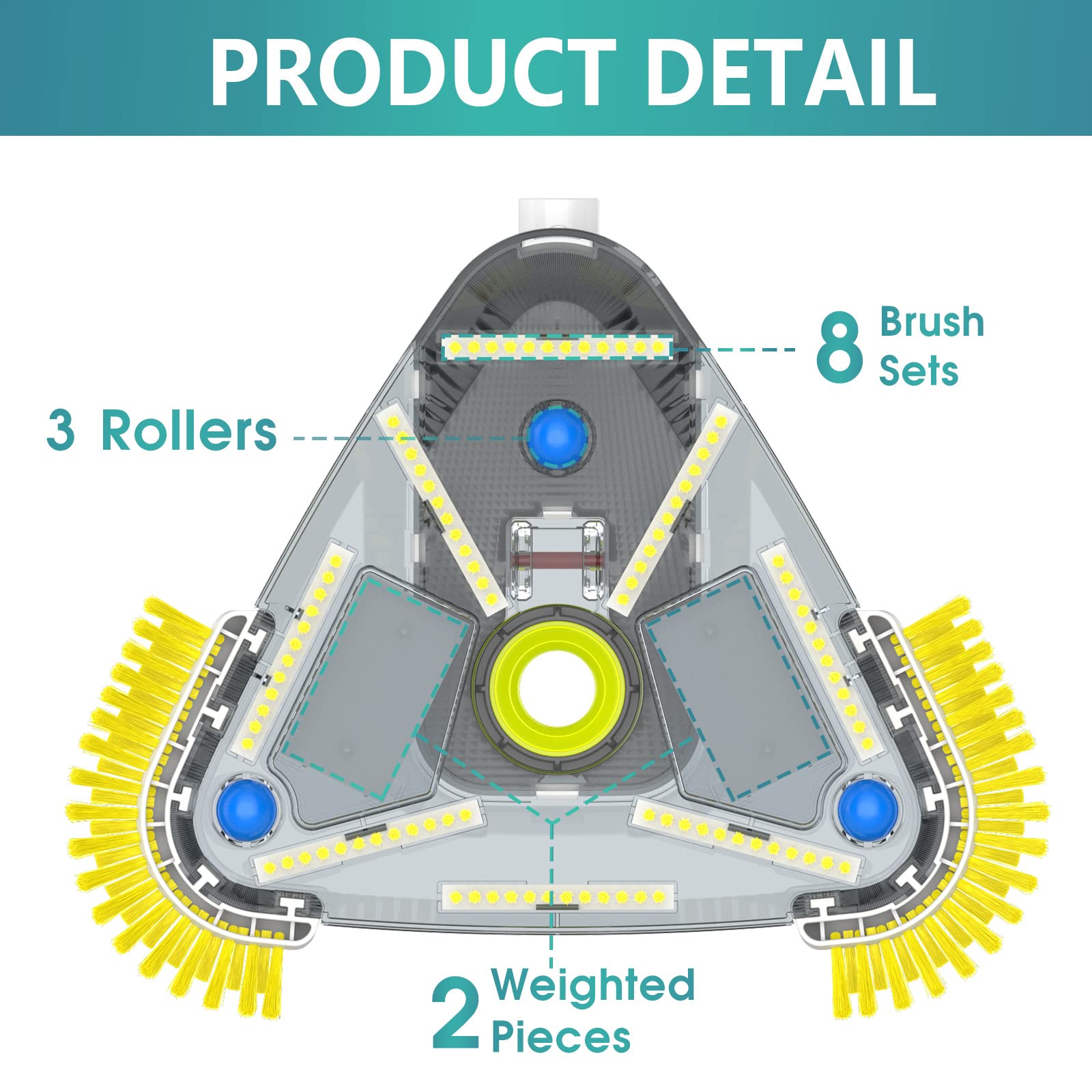 Cheerclean Pool Vacuum Head with Corner Bristles EZ Clip Handle Universal Swivel Connector for Pool Hose Above Ground Pools Inground Pool