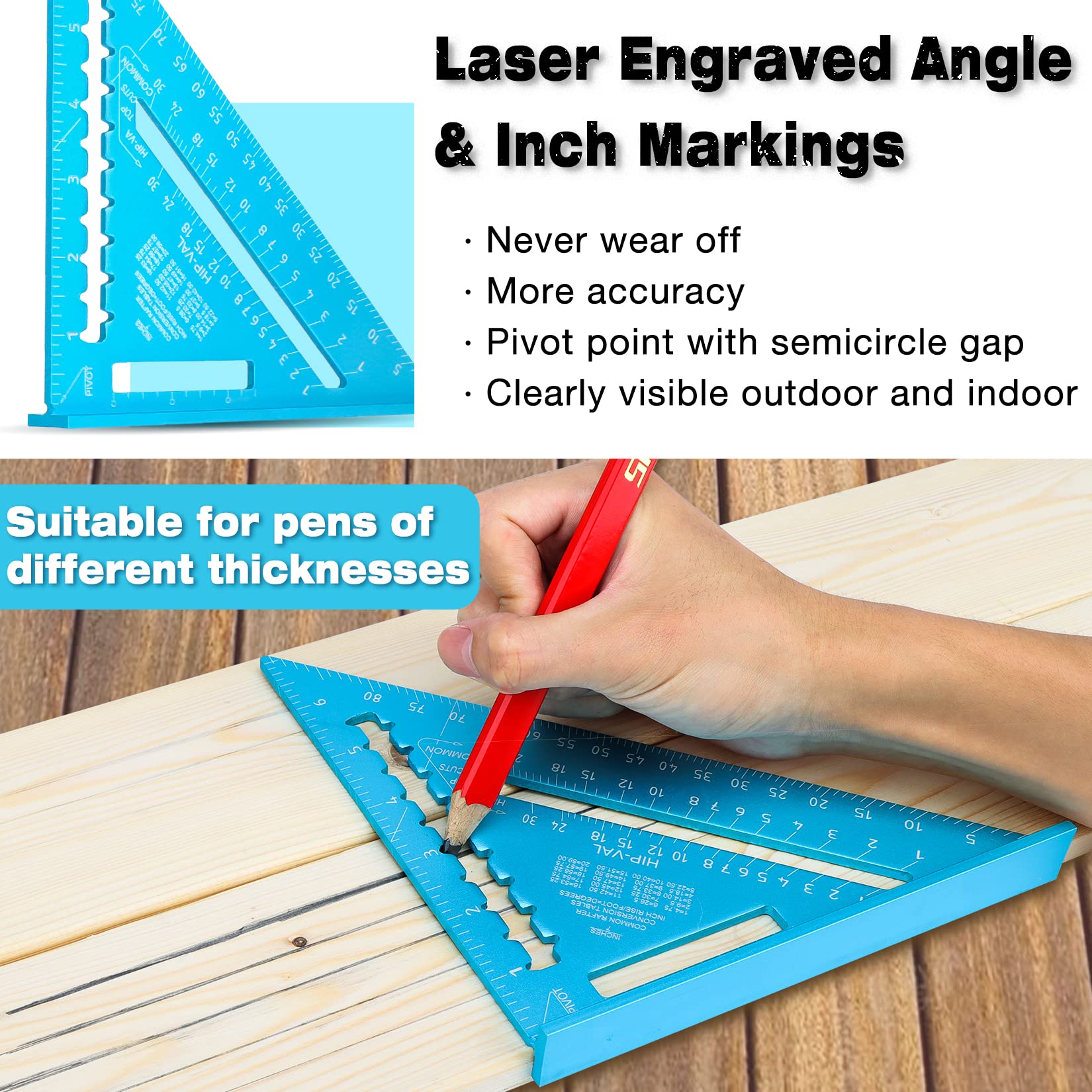 SHALL Rafter Square & Combination Square Tool Set, 7 Inch Aluminium-Alloy Carpenter Square & 16 Inch Zinc-Alloy Woodworking Framing Square Combo w/Stainless Steel Ruler, 2 Carpentry Pencils, Scriber