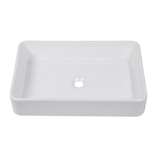 Bathroom Vessel Sink Rectangular - IOROYO 24"x16" Modern Rectangle Vessel Sink Above Counter White Ceramic Porcelain Bathroom Guestroom Lavatory Vanity Vessel Sinks Art Basin