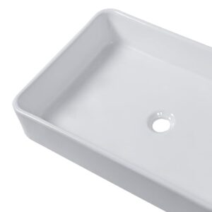 Bathroom Vessel Sink Rectangular - IOROYO 24"x16" Modern Rectangle Vessel Sink Above Counter White Ceramic Porcelain Bathroom Guestroom Lavatory Vanity Vessel Sinks Art Basin