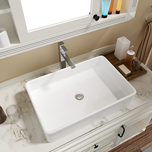 Bathroom Vessel Sink Rectangular - IOROYO 24"x16" Modern Rectangle Vessel Sink Above Counter White Ceramic Porcelain Bathroom Guestroom Lavatory Vanity Vessel Sinks Art Basin