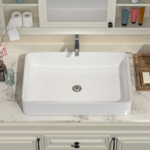 Bathroom Vessel Sink Rectangular - IOROYO 24"x16" Modern Rectangle Vessel Sink Above Counter White Ceramic Porcelain Bathroom Guestroom Lavatory Vanity Vessel Sinks Art Basin