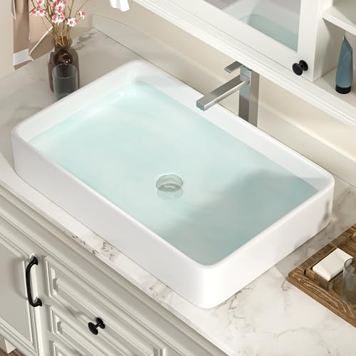 Bathroom Vessel Sink Rectangular - IOROYO 24"x16" Modern Rectangle Vessel Sink Above Counter White Ceramic Porcelain Bathroom Guestroom Lavatory Vanity Vessel Sinks Art Basin