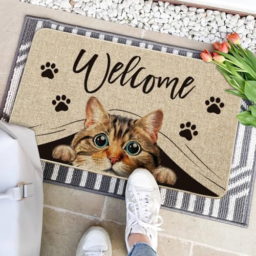 Artoid Mode Big Round Eyes Footprint Welcome Doormat,Front Door Low-Profile Yard Floor Switch Mat Rubber Back for Indoor Outdoor 17 x 29 Inch