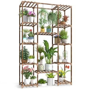cfmour wood plant stand indoor outdoor, 62.2" tall flower shelf tiered plant stands for multiple plants large planter holder hanging shelves rack for living room garden balcony
