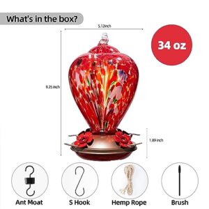 LaElvish Garden Gifts for Mom Mothers Day Hummingbird Feeder, 34OZ Hand Blown Glass Hummingbird Feeders for Outdoors Hanging, Porch Backyard Decor Gifts for Women (Floral Balloon)