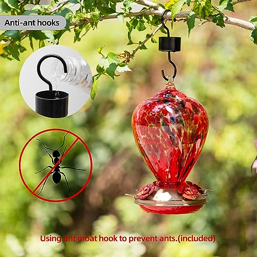 LaElvish Garden Gifts for Mom Mothers Day Hummingbird Feeder, 34OZ Hand Blown Glass Hummingbird Feeders for Outdoors Hanging, Porch Backyard Decor Gifts for Women (Floral Balloon)